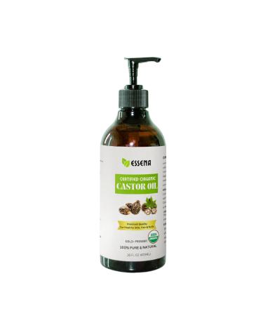 Castor Oil Organic Cold Pressed Unrefined Glass Bottle- USDA Certified Organic Castor Oil For Castor Oil Pack Wrap-Castor Oil For Skin Hair Growth Eyelashes Eyebrows & Nails-16 fl oz
