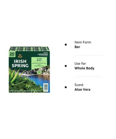 Irish Spring Aloe Bar Soap 3.75 Oz - Pack of 20 Bars | 3.75 Ounce (Pack of 20) | Aloe Infused Soap Bars - Buy Online on GoSupps.com