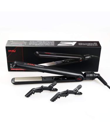 Professional Negative Ion Hair Straightener Ceramic Flat Iron with 1 inch Titanium Styling Plates Rotating Adjustable Temperature for All Hair Types Auto Shut Off Dual Voltage Black