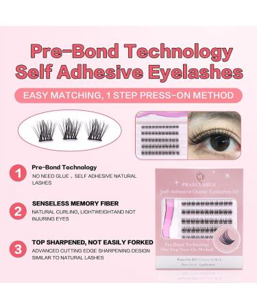 Waterproof Fluffy Cluster Eyelash Clusters - No Glue Self-Adhesive Lashes | Pre-Glued Glueless Extensions Kit for Natural Look (PRE21 - Buy Online on GoSupps.com
