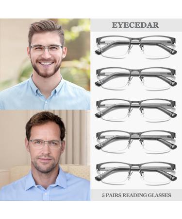 Buy EYECEDAR 5-Pack Reading Glasses for Men - Metal Gunmetal Half Frame with Spring Hinges | Stylish 1.50 Magnification Eyeglasses - Buy Online on GoSupps.com
