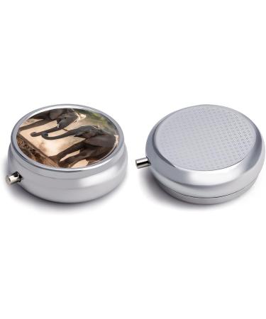 Round Pill Box with Elephants | 3 Compartment Decorative Medicine Organizer | Portable Metal Pocket Pill Case - Style-8 - Buy Online on GoSupps.com