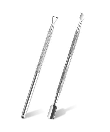 Fishing Fun Cuticle Pusher 2 Pcs Stainless Steel Cuticle Pusher Tool Double End Manicure Pedicure UV Gel Nail Polish Remover Tool for Fingernails and Toenails Silver
