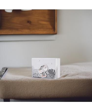 Cute Baby 3D Elephant Grey Tooth and Curl Keepsake Box | Silver Stars and Palm Leaves Design | 10cm x 5cm x 8cm - Buy Online on GoSupps.com