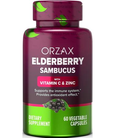 ORZAX Elderberry Capsules Immune Support 2000mg Sambucus with Zinc and Vitamin C for Adults Powerful Antioxidants Dairy-Free 60 Vegetable Capsules