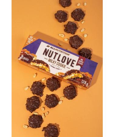ALLNUTRITION Nutlove Cookies No Sugar Added Cakes - Milk Chocolate Cookies with Peanut and Caramel Filling - Low Calorie Treats - 1 Box x 128g - Buy Online on GoSupps.com