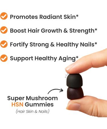 Auri Nutrition Super Mushroom HSN Gummies - Hair Skin and Nails Gummies Functional Mushrooms Supplement - with Wild Chaga Chlorophyll Lutein and Astaxanthin - 60 Orange Citrus Gummies - Buy Online on GoSupps.com