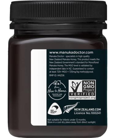 Manuka Doctor MGO 725+ Monofloral Manuka Honey - 100% Pure New Zealand Honey | Certified, Guaranteed, RAW | Non-GMO (8.75 oz) - Buy Online on GoSupps.com