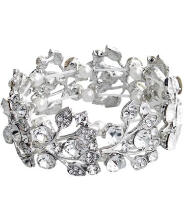 Gleavi Wedding Accessories: Strass & Pearl Bracelets | Diamond & Crystal Bangle for Women | Open Tennis Bracelet - 2pcs Silver - Buy Online on GoSupps.com