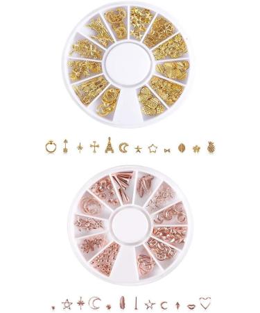 Metal Nail Studs Silver Rose Gold Metal Nail Studs Rose Star Moon Feather Nail Charm Kit Heart Triangle Square Rivet Gems 3D Nail Art Jewelry Decoration DIY Decoration (4 Boxes) - Buy Online on GoSupps.com