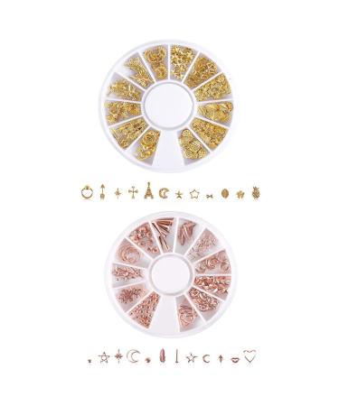 Metal Nail Studs Kit: Silver Rose Gold Star Moon Feather Charm, Heart Triangle Square Rivet Gems - 3D Nail Art Decoration (4 Boxes) - Buy Online on GoSupps.com