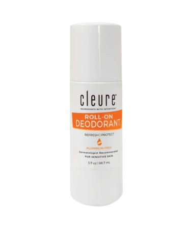Cleure Roll-on Natural Deodorant For Sensitive Skin - Aluminum Free Baking Soda Free & 24 Hour Odor Control - Fragrance Free (3 oz)