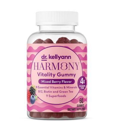 Dr. Kellyann Harmony Vitality Gummies | Mixed Berry | B12 Biotin Green Tea Prebiotic Fiber & Superfoods | Vegan Non-GMO Gluten-Free | 60 Gummies