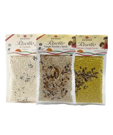 Brezzo Tris Risotti 300 g with porcini mushrooms Speck, Saffron Mushrooms Porcini and truffle