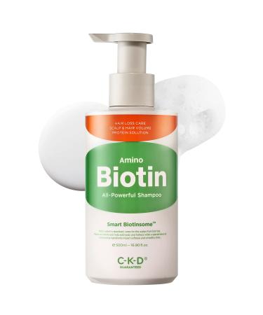 CKD Amino Biotin All-Powerful Anti-Dandruff Hair Loss Relief Shampoo 16.9 fl.oz. - With Biotin Protein and Peptide to Prevent Breakage and Encourage Growth Anti-Aging Shampoo for Lasting Root Volume