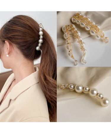 3-Piece Pearl Banana Clips Set | Rhinestone Hair Accessories for Women & Girls | Ideal for Thick & Fine Hair - Buy Online on GoSupps.com