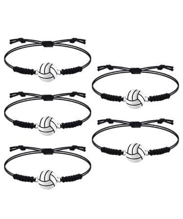 Cuzyp 4 pieces of volleyball bracelets adjustable volleyball charm bracelet volleyball cord volleyball gifts braided rope bracelet with trailer for women girls team players