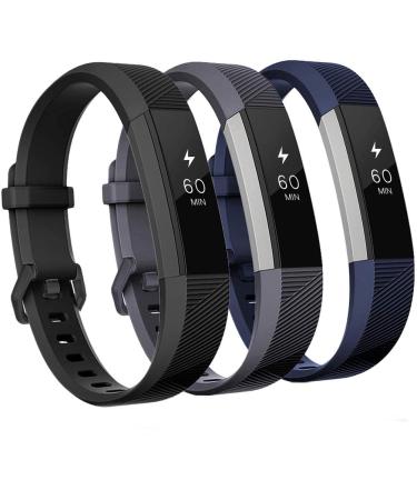 GEAK Bands Compatible with Fitbit Alta and Fitbit Alta HR 3 Pack Soft Silicone Wristbands for Fitbit Alta HR Bands with Secure Metal Buckle for Men Women Small Large Black/Gray/Dark Blue Large