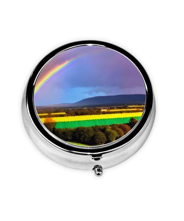 Evening Rainbowround Pill Box 3 Compartments Round Pill Box Organizer for Purse Or Pocket Portable Travel Pill Box