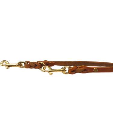 Premium Double Linen Dog Leash - Adjustable Fat Leather & Brass for Small & Large Dogs - 2.40m x 12mm Cognac - Buy Online on GoSupps.com