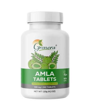 Grenera Amla Berry Tablets | 240 Tablets/Bottle 500mg per Tablet | Made with Organic Amla Fruit Powder | All Natural Vitamin C Tablets | No Chemical Coating