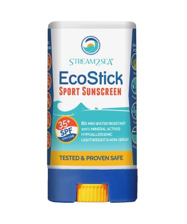EcoStick SPF 35 Mineral Sunscreen Stick | Sweat & Water Resistant Sunblock | USDA Approved Biodegradable Paraben Free & Reef Safe Sunscreen Protection Against UVA UVB (EcoStick Sport) by Stream2Sea