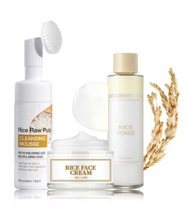 Skincare Gifts for Teenage Girls Korean skincare set Rice Raw Pulp Skin Care Sets & Kits Pamper Gifts for Women with Facial Cleanser-Toner-Cream - Gift Set for Firming Hydrating Skin