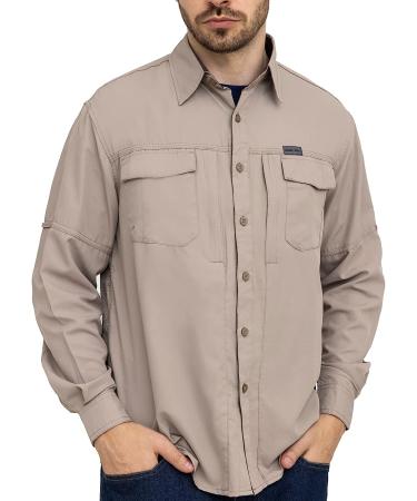 WORK IDEA Men's Sun Protection Hiking Shirt UPF 50+ UV Quick Dry Cooling Long Sleeve Fishing Shirt - Dark Beige | Size Medium - Buy Online on GoSupps.com