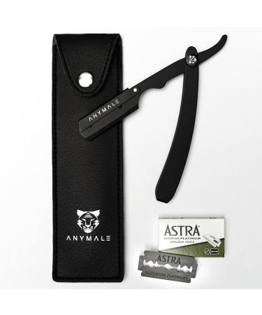 Anymale Black Edition Classic Razor Set | Men's Beard Knife with 10 Astra Blades & Travel Etui - Perfect for Beginners and Barbers - Buy Online on GoSupps.com