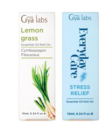 Lemongrass & Stress Relief Roll On Set - Essential Oils Aromatherapy Roll On with Essential Oil Set - 2x0.34 fl oz - Gya Labs