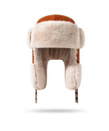 CLAPE Winter Trapper Hats Warm Russian Trooper Faux Fur Hat with Ear Flap Aviator Cap Unisex Ushanka Bomber Hat for Hunting Pl18-caramel