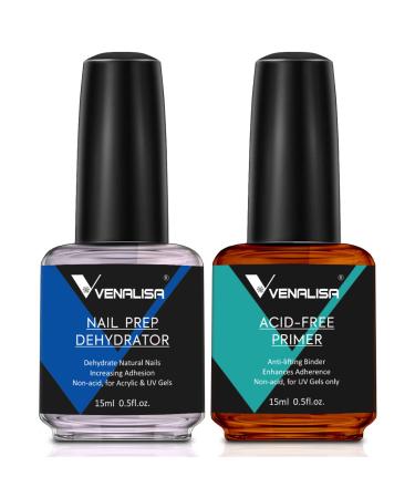 VENALISA Gel Nail Polish 2Pcs 15ML Acid-Free Nail Dehydrator and Primer Set Natural Nail Prep Dehydrate Nail Gel Polish Nail Art Starter Manicure Salon DIY at Home