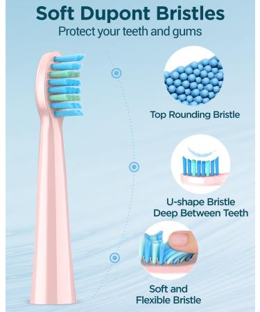 Sonic Electric Toothbrush for Adults and Kids - Rechargeable with 8 Brush Heads, 120 Days of Use, 3-Hour Fast Charge, 5 Modes, Timer - Pink - Buy Online on GoSupps.com