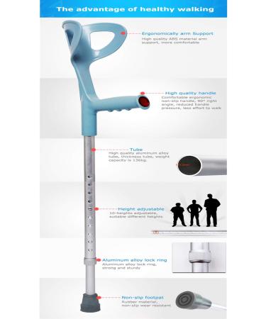Arm Cuff Cane Forearm Crutch Height Adjustable Aluminum Foldable Walking Stick with Non-Slip Grip Handle and Rubber Tip Balancing Mobility Aid for Elderly Disable - Buy Online on GoSupps.com