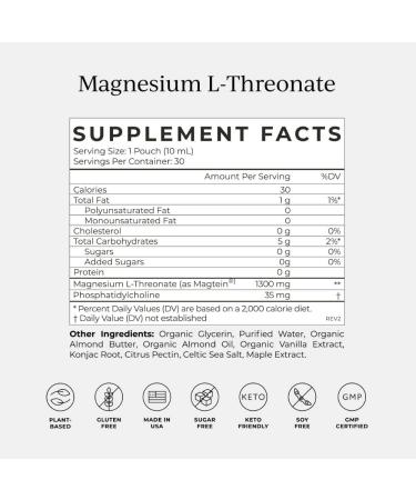 Cymbiotika Liposomal Magnesium L-Threonate 1300mg | Focus, Memory, Brain Support | Sleep Aid Supplement | High Absorption | Keto, Vegan, Gluten Free | Vanilla Creme | 30 Day Supply - Buy Online on GoSupps.com