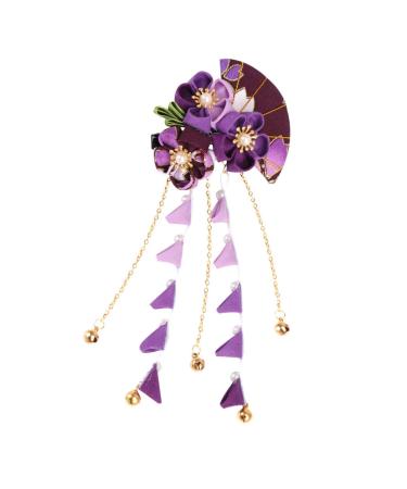 minkissy Japanese Kimono Hair Clip Hair Pin Tassel Flower Hair Pins Fans Shapes Hair Barrette Traditional Chinese Hemp Headpiece (Purple)