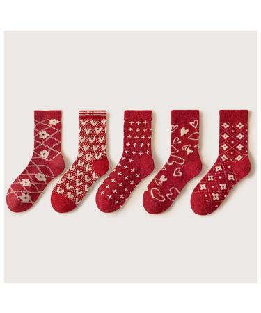 Chinese New Year Red Socks Autumn and Winter Women's Cotton Socks and Zodiac Socks China Spring Festival Retro Baby Girl (Color : RED-3 Size : 34-39) 34-39 Red-3