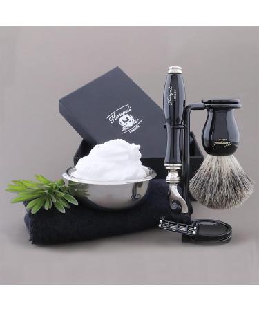 Premium 3 Edge Safety Razor Set with Black Badger Hair Brush & Stand - Ultimate Men's Shaving Kit for a Close Comfortable Shave - International Shipping Available - Buy Online on GoSupps.com