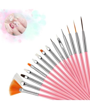 Hanyousheng nail art brush nail polish brush nail art brush set acrylic nail art brush 15 pcs acrylic and detail painting brush for nail art design painting salon nail design nail foot care pink - Buy Online on GoSupps.com