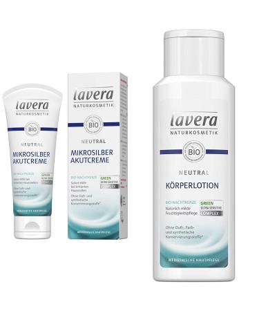 Lavera neutral acute cream with microsilver 75ml & neutral body lotion - organic night candle - moisture care of course mild - vegan body lotion - medical skin - for sensitive skin 200ml bundle with neutral body lotion