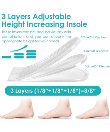 Adjustable Orthopedic Heel Lift - 3 Layer Height Increase Insoles for Leg Length Discrepancy Pain Relief for Achilles Tendonitis & Heel Spurs - Small Size (Women 4.5-9.5 | Men 6-8.5) - Transparent - Buy Online on GoSupps.com