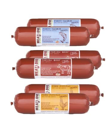 Meatlove 6 x 800g Poultry Beef and Salmon Food Chub Rolls For Dogs