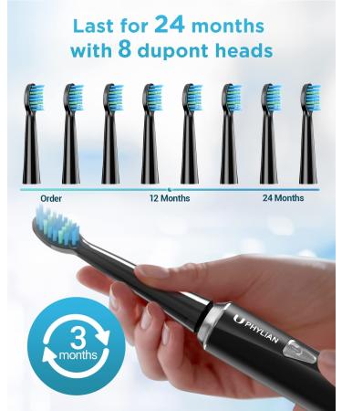 PHYLIAN Sonic Electric Toothbrush for Adults - 5 Modes - Fast Charge - Smart Timer - Black - Buy Online on GoSupps.com