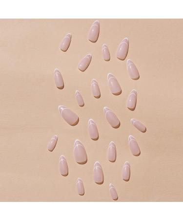 Justotry 24 Pcs Almond Striped Short False Nails - French Press On Nails with Nail Glue for Women & Teens - White & Striped Glossy Fake Nails - Buy Online on GoSupps.com