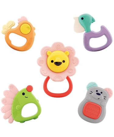 Yiosion Baby Rattle Sets Teether Rattles Toys Babies Grab Shaker and Spin Teething Rattle Toy Early Educational Toys Gifts Set for 3  6  9  12 Month Newborn Baby Infant