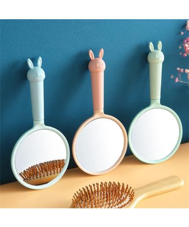 Cartoon Bunny Ear Handheld Makeup Mirror - Blue | Beauty Salon Vanity Mirror - Buy Online on GoSupps.com