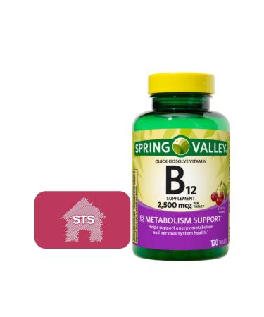 Spring Valley - Vitamin B12 Quick-Dissolve Tablets 2 500 mcg Cherry Flavor 120 Count + STS Sticker.