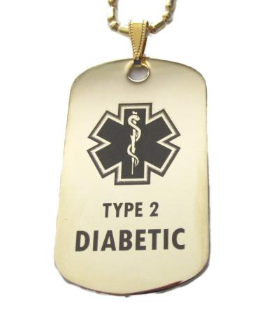 Type 2 Diabetes Diabetic Medical Alert Tag Pendant in Gold or Silver (Gold)