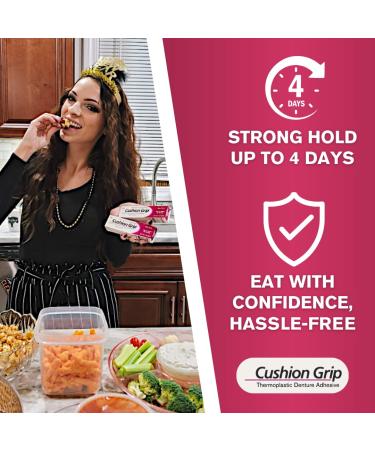 Cushion Grip Thermoplastic Denture Adhesive 0.35 oz Travel Size (Pack of 3) Refits and Tightens Loose Dentures for Up to 4 Days | Non-Glue Zinc-Free Waterproof Formula Acts Like a Soft Reliner - Buy Online on GoSupps.com