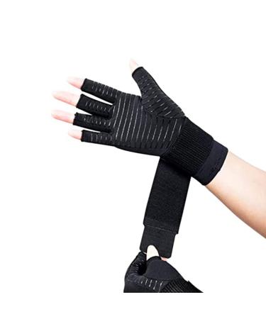 Copper Arthritis Gloves (1 Pair) Rheumatoid Compression Fingerless Gloves Black L Black Large